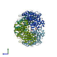 PDB entry 4ebl coloured by chain, side view.