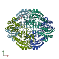 PDB entry 4eca coloured by chain, front view.