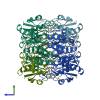 PDB entry 4eca coloured by chain, side view.