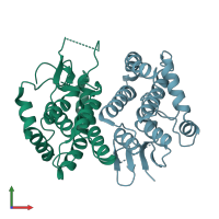 PDB entry 4ecb coloured by chain, front view.