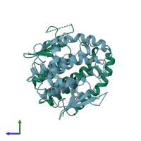 PDB entry 4ecb coloured by chain, side view.