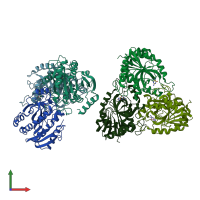 PDB entry 4ece coloured by chain, front view.