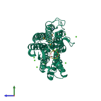 PDB entry 4ecg coloured by chain, side view.