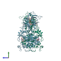 PDB entry 4eck coloured by chain, side view.