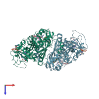 PDB entry 4eck coloured by chain, top view.