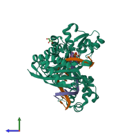 PDB entry 4ecs coloured by chain, side view.
