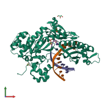 PDB entry 4ecv coloured by chain, front view.