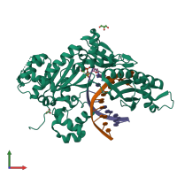 PDB entry 4ecx coloured by chain, front view.
