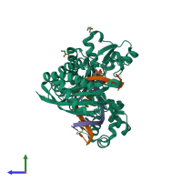 PDB entry 4ed1 coloured by chain, side view.