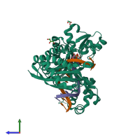PDB entry 4ed3 coloured by chain, side view.