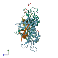 PDB entry 4ed5 coloured by chain, side view.