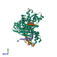 PDB entry 4ed8 coloured by chain, side view.