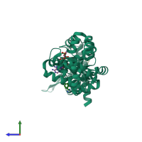 PDB entry 4edg coloured by chain, side view.