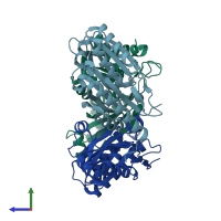 PDB entry 4edi coloured by chain, side view.