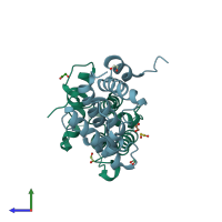 PDB entry 4edm coloured by chain, side view.