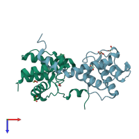 PDB entry 4edm coloured by chain, top view.