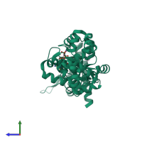 PDB entry 4ee1 coloured by chain, side view.