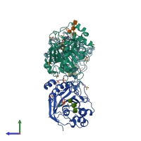 PDB entry 4ee4 coloured by chain, side view.