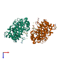 PDB entry 4ee6 coloured by chain, top view.