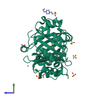 PDB entry 4ee8 coloured by chain, side view.