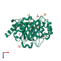 PDB entry 4ee8 coloured by chain, top view.