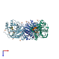 PDB entry 4eea coloured by chain, top view.