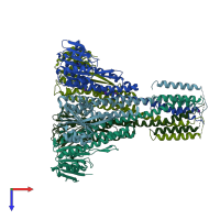 PDB entry 4eeb coloured by chain, top view.
