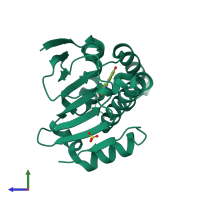 PDB entry 4eeh coloured by chain, side view.