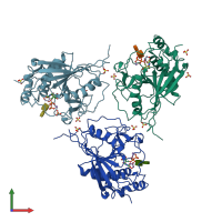 PDB entry 4eeo coloured by chain, front view.