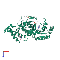 PDB entry 4eeq coloured by chain, top view.