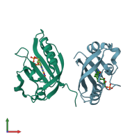 PDB entry 4eet coloured by chain, front view.