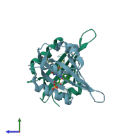 PDB entry 4eet coloured by chain, side view.