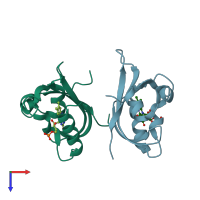 PDB entry 4eet coloured by chain, top view.