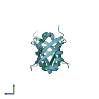 PDB entry 4eew coloured by chain, side view.