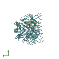 PDB entry 4ef8 coloured by chain, side view.