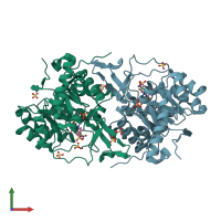 PDB entry 4ef9 coloured by chain, front view.