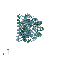 PDB entry 4ef9 coloured by chain, side view.