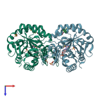 PDB entry 4ef9 coloured by chain, top view.