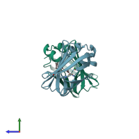 PDB entry 4efg coloured by chain, side view.