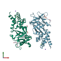 PDB entry 4efp coloured by chain, front view.