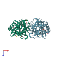 PDB entry 4efp coloured by chain, top view.