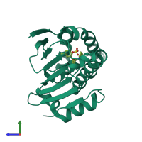 PDB entry 4efu coloured by chain, side view.