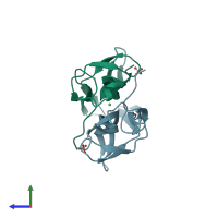 PDB entry 4efv coloured by chain, side view.