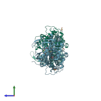 PDB entry 4eg3 coloured by chain, side view.