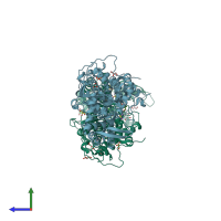PDB entry 4eg5 coloured by chain, side view.