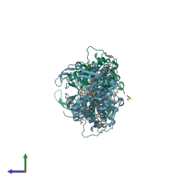 PDB entry 4eg7 coloured by chain, side view.