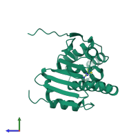 PDB entry 4egi coloured by chain, side view.