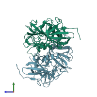 PDB entry 4egt coloured by chain, side view.