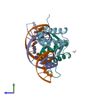 PDB entry 4egy coloured by chain, side view.
