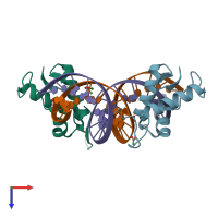 PDB entry 4egz coloured by chain, top view.